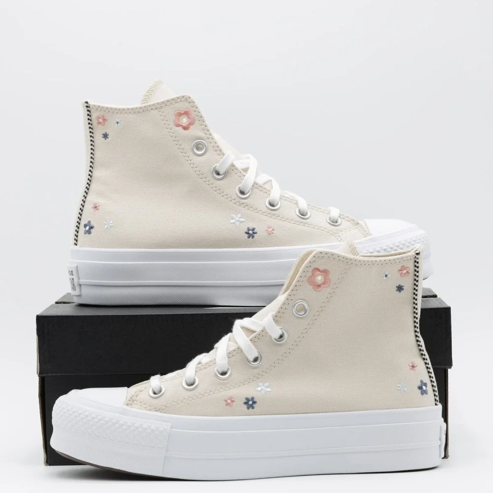 Converse Women's Chuck Taylor‎ All Star Lift Platform Floral Shoes Ivory Size 8 - Picture 11 of 11